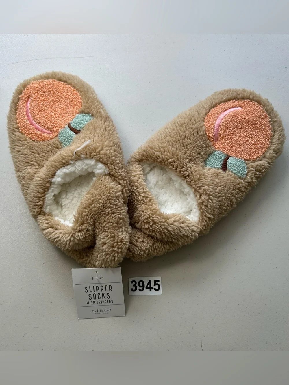Women Slipper Socks With Grippers Tan Peach M/L 8-10 New